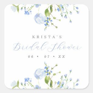 Sticker Carré Délicieux shower de mariage floral bleu clair