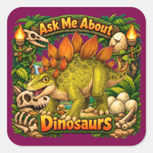 Sticker Carré Demandez-moi à propos des dinosaures Stégosaure