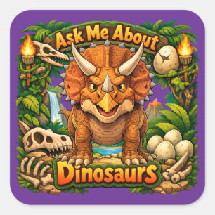 Sticker Carré Demandez-moi des dinosaures Triceratops Autocoll