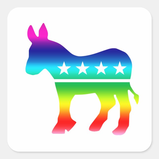 Sticker Carré Democrat Original Donkey Rainbow (Devant)