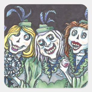 STICKER CARRÉ DEMOISELLES D'HONNEUR ZOMBIE AFFREUX CHARMANT PREN
