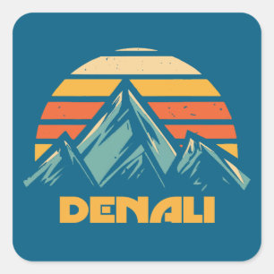 Sticker Carré Denali Alaska Rétro Turquoise