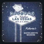 Sticker Carré Denim Diamonds Las Vegas Merci Bachelorette Party<br><div class="desc">Un denim moderne, élégant et classe et diamants de la soirée de bachelorette merci sticker modèle avec un thème Las Vegas, avec un arrière - plan de denim, icônes Las Vegas graphisme superposé numériquement avec un strass et effet parties scintillant et rétro, typographie et calligraphie emblématique. Au dos, un modèle...</div>
