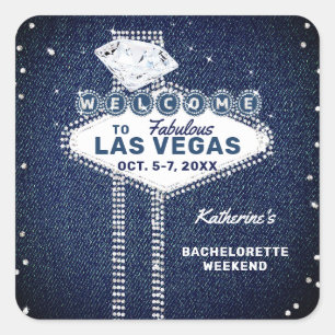 Sticker Carré Denim Diamonds Las Vegas Merci Bachelorette Party