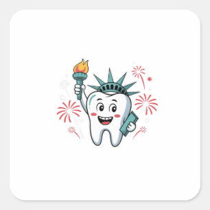 Sticker Carré Dental Squad 4 juillet Dentist Funny American