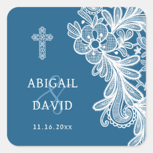 Sticker Carré Dentelle blanche sur le Mariage religieux bleu