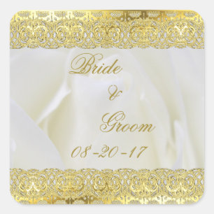 Sticker Carré Dentelle d'or sur le Mariage Rose blanche