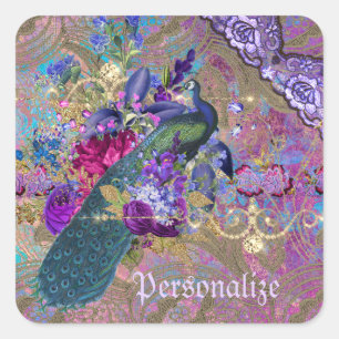 Sticker Carré Dentelle fleurie Peacock losange élégant violet tu