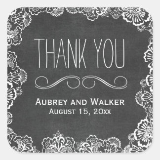 Sticker Carré Dentelle Floral Chalkboard Mariage Favoriser Stick