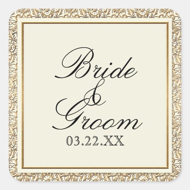 Sticker Carré Dentelle florale de damassé d'or de Faux de (Devant)