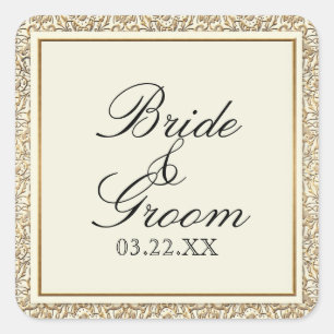 Sticker Carré Dentelle florale de damassé d'or de Faux de