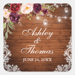 Sticker Carré Dentelle florale Rustique Mariage