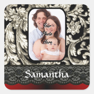 Sticker Carré Dentelle noire et damas