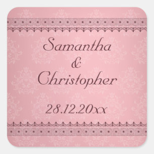 Sticker Carré Dentelle vintage Bordeaux Déco sur Mariage rose