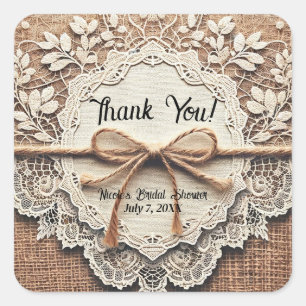 Sticker Carré Dentelle vintage et Fête des mariées rustique Burl