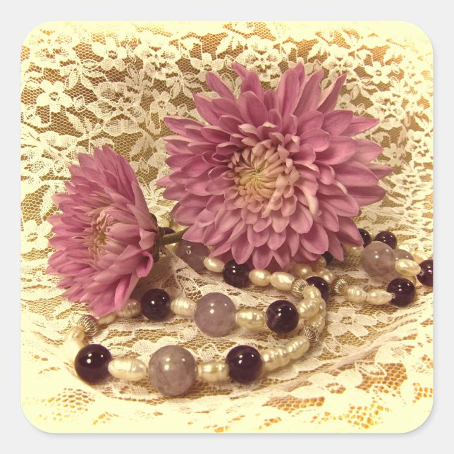 Sticker Carré Dentelles, perles et mamans (Devant)