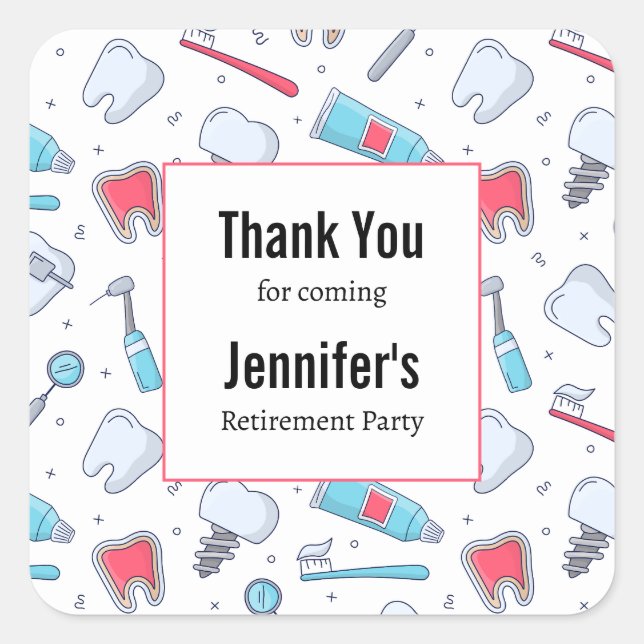 Sticker Carré Dents et outils Motif dentaire Merci (Devant)