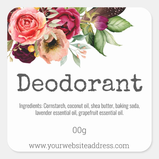 Sticker Carré Déodorant blanc floral (Devant)
