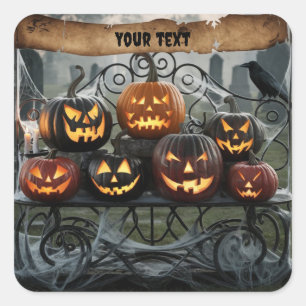 Sticker Carré Déplaisant Halloween Jack-o'-Lanterns avec toiles