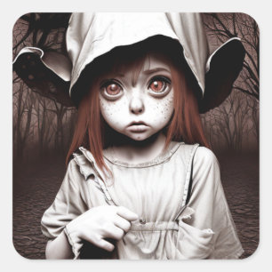 Sticker Carré Déplaisante fille Big Eyed Chibi Halloween