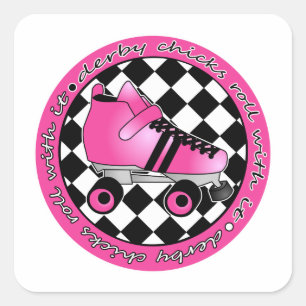 Sticker Carré Derby Chicks Roll with It - Hot Rose Black White