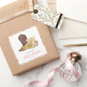 Sticker Carré Dernier Rodeo Cowgirl Boot Floral Bachelorette