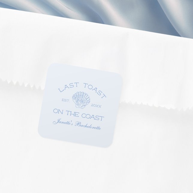 Sticker Carré Dernière Toast sur la fête de Bachelorette de la p (Last Toast On The Coast Beach Bachelorette Party Square Sticker)