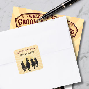 Sticker Carré Derniers Cowboys Rodéo Couché Nom du Marié Enterre