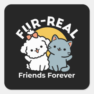 Sticker Carré Des amis vrais pour toujours   Cute Cat & Chien Du