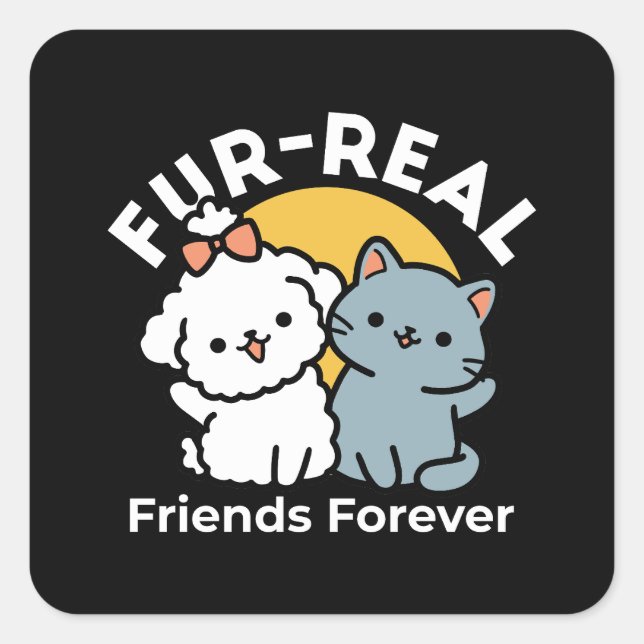 Sticker Carré Des amis vrais pour toujours | Cute Cat & Chien Du (Devant)