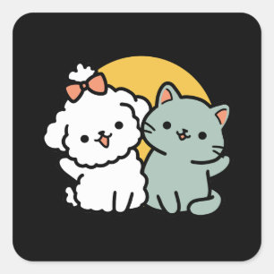 Sticker Carré Des amis vrais pour toujours   Cute Cat & Chien Du