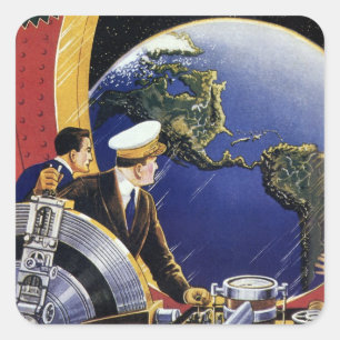 Sticker Carré Des astronautes de science-fiction vintages orbite