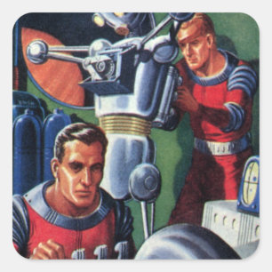 Sticker Carré Des astronautes de science-fiction vintages répare
