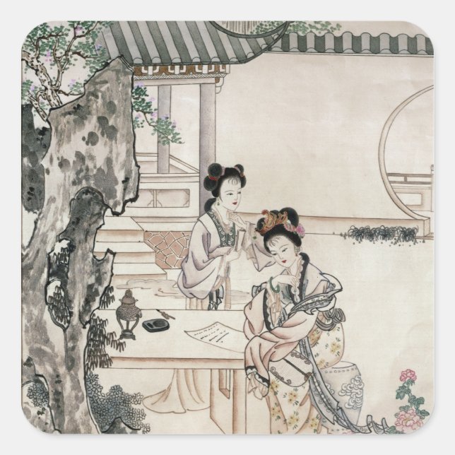 Sticker Carré Des femmes chinoises dans un jardin (Devant)