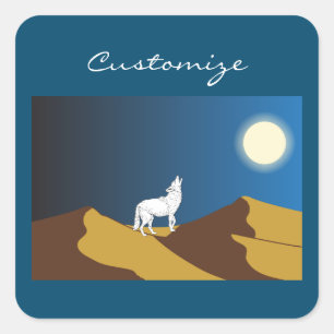 Sticker Carré Desert Coyote Howling Pleine lune Thunder_Cove