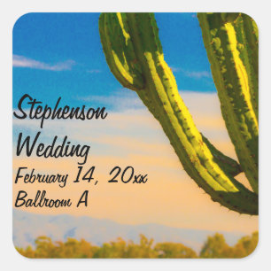 Sticker Carré Desert Saguaro Cactus Nom du Mariage Emplacement