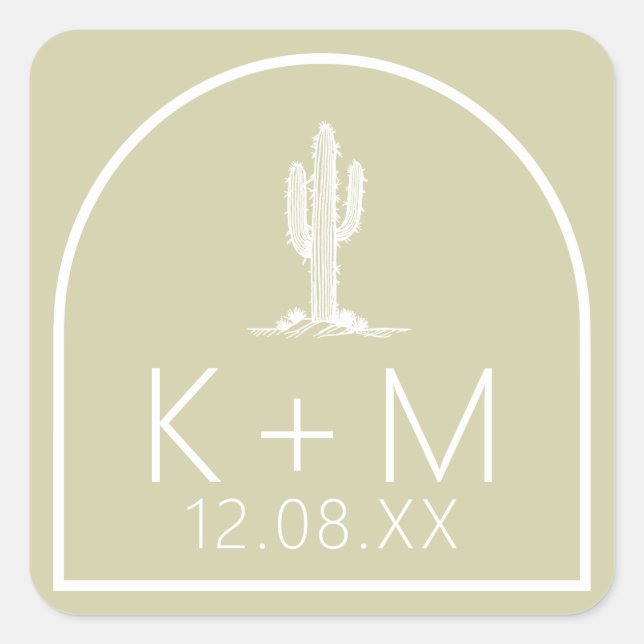 Sticker Carré Desert Vibes Mariage Cactus Motif Sage ID1019 (Devant)