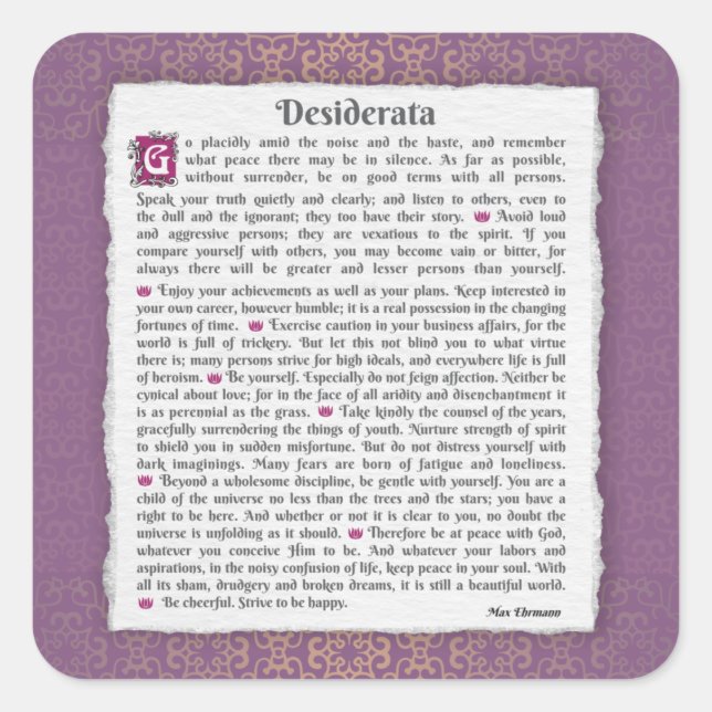 Sticker Carré Desiderata - Choses désirées (Devant)