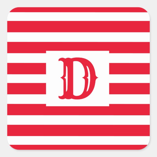 Sticker Carré Design à rayures rouge et blanc mignon (Devant)