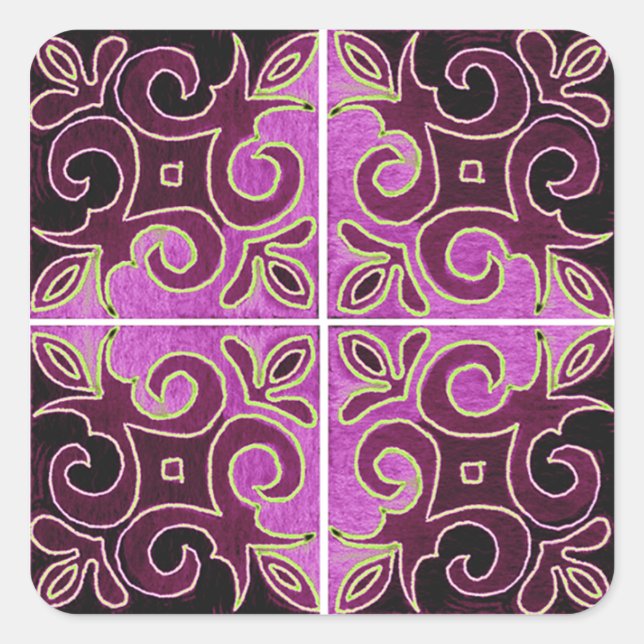 Sticker Carré Design à spirale noire inspiré par Azulejos portug (Devant)