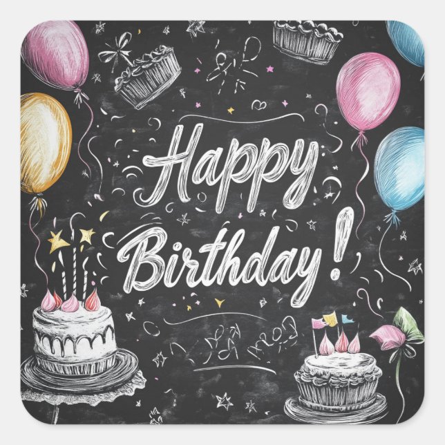 Sticker Carré Design d'anniversaire de style Chalkboard (Devant)