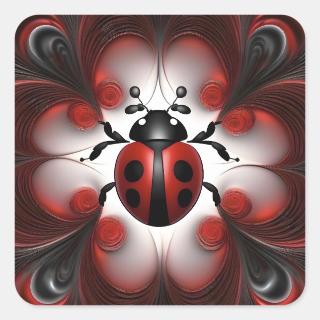 Sticker Carré Design d'art Abstrait Ladybird, (Devant)