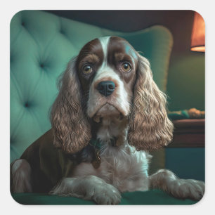 Sticker Carré Design de portrait classique de Cocker Spaniel élé