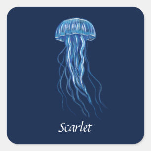 Sticker Carré Design d'illustration personnalisée de la méduse b