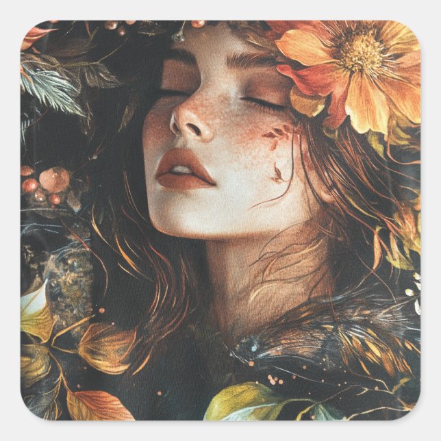 Sticker Carré Design élégant d'autocollant de fleurs artistiques (Devant)