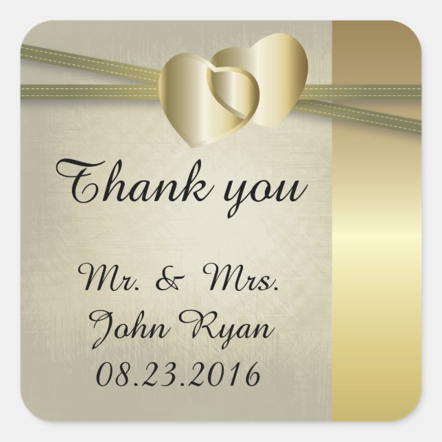 Sticker Carré Design élégant de coeur d'or (Devant)