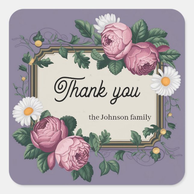 Sticker Carré Design floral couleur pastel (Devant)