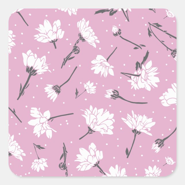 Sticker Carré Design Floral Rose - Art Fleur Élégant (Devant)