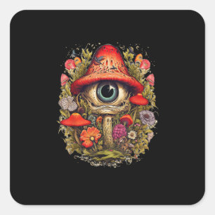 Sticker Carré Design Goblincore Champignon Esthétique Cottagecor