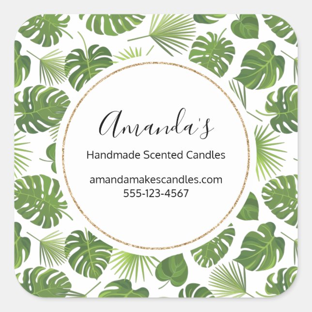 Sticker Carré Design Green Tropical Feuille Motif Business (Devant)